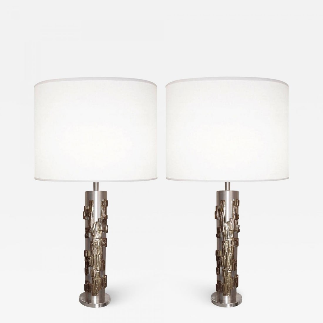 A Pair of Modernist Table Lamps, Brushed Nickel and Sculptural Metal, 1970s - 2
