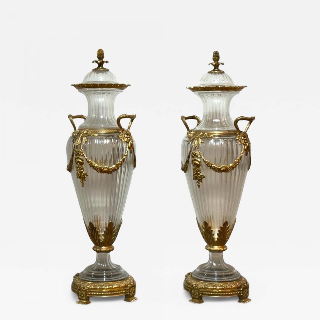 Louis XVI Style, Crystal, Bronze, Monumental Lidded Urns, Italy, 20th c. (1 of 13)