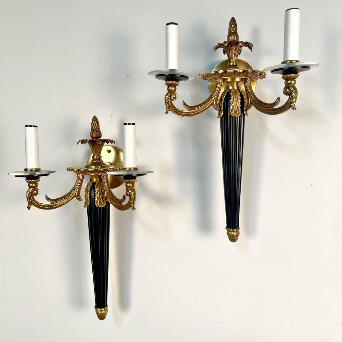 Pair Louis XVI Style French Sconces / Wall Lights, Ebony, Bronze, Maison Bagues - 11