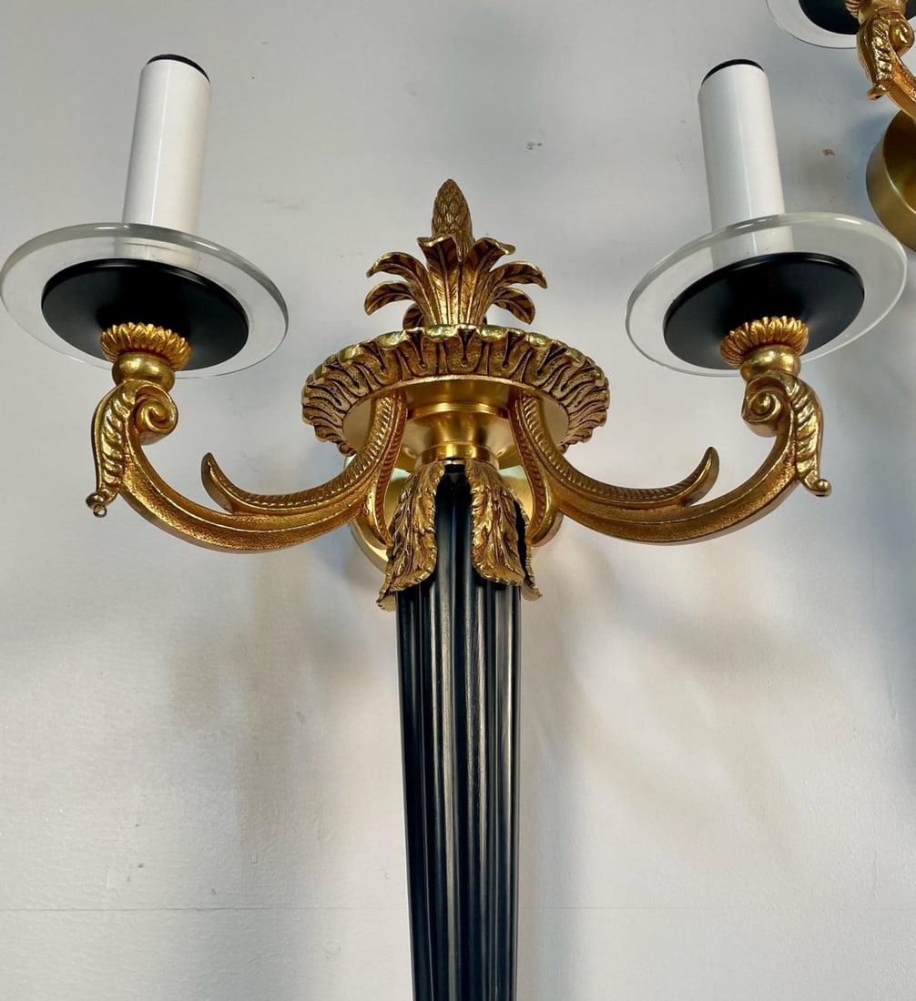 Pair Louis XVI Style French Sconces / Wall Lights, Ebony, Bronze, Maison Bagues - 13
