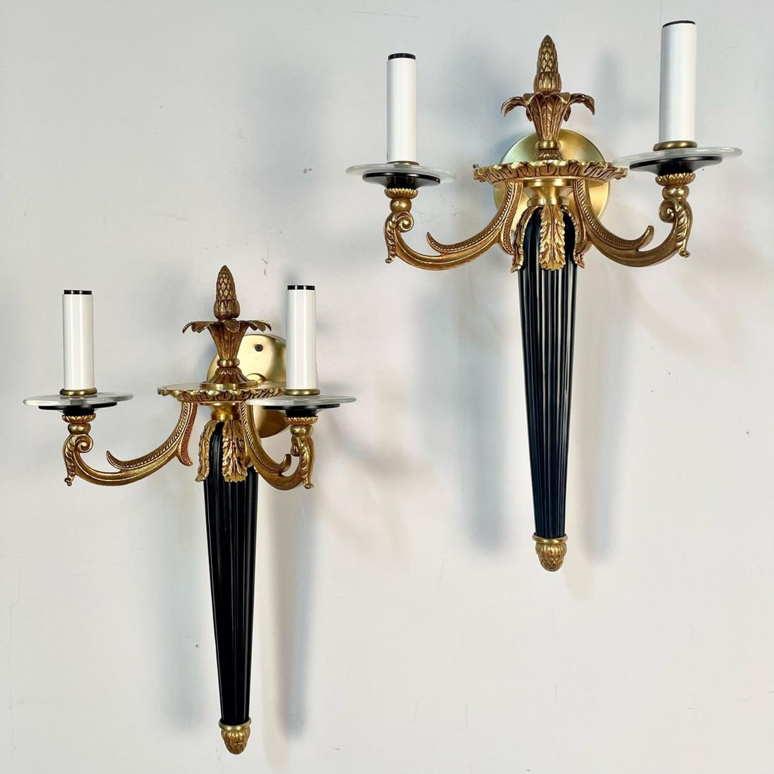 Pair Louis XVI Style French Sconces / Wall Lights, Ebony, Bronze, Maison Bagues - 5