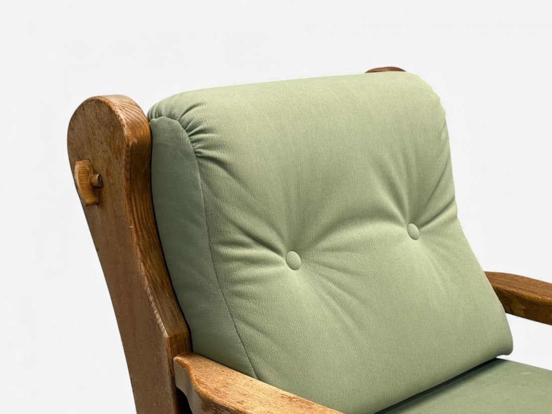 Danish Modern, Oak, Green Nubuck, Brutalist Lounge Chair, Denmark, 1960s - 6