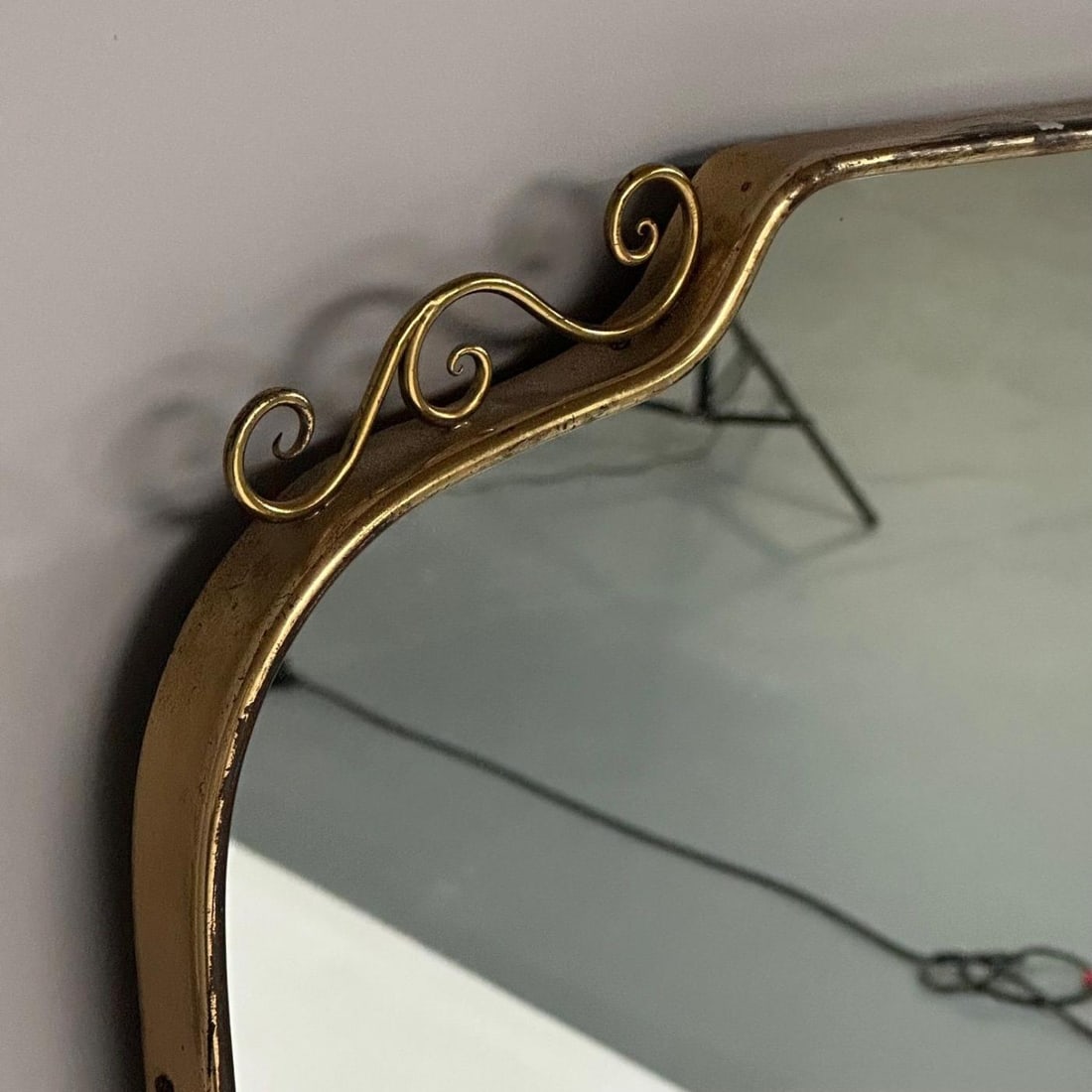 Gio Ponti Attr, Italian Mid-Century Modern, Wall Mirror, Patinated Brass, 1950s - 6