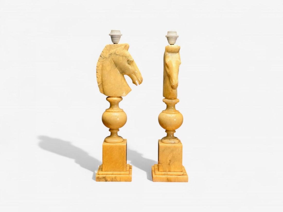 Italian Modern, Hand Carved Alabaster, Horse Motif, Table Lamps, Italy, 1950s - 10