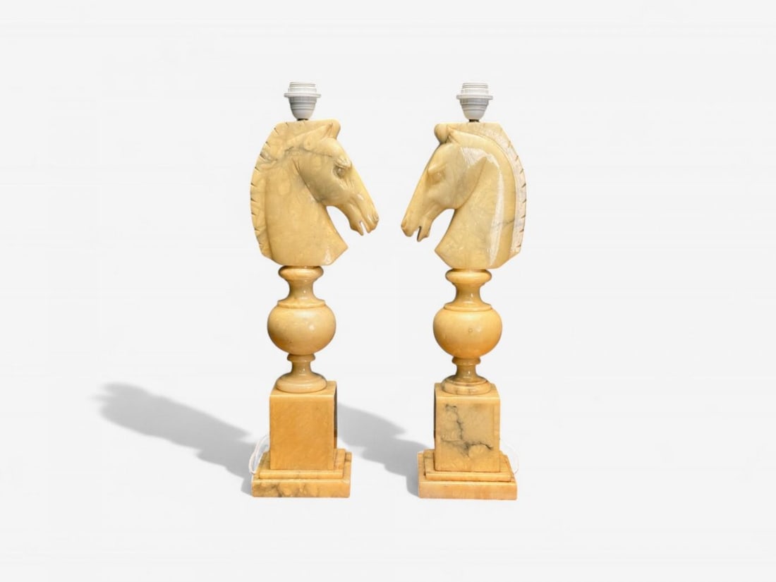 Italian Modern, Hand Carved Alabaster, Horse Motif, Table Lamps, Italy, 1950s - 11