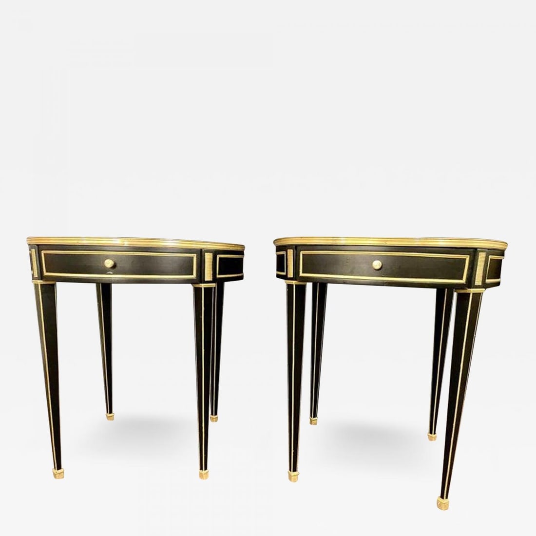 Hollywood Regency Ebony Bouillote or End Tables, Manner Jansen Mirror Tops, Pair (1 of 13)