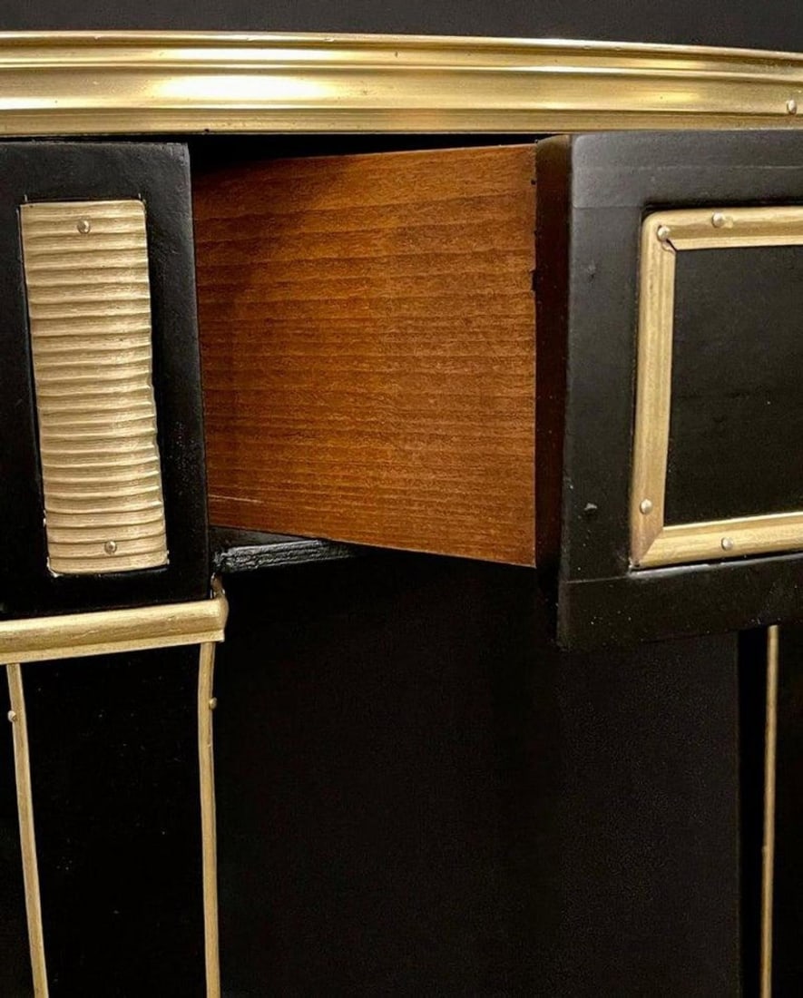 Hollywood Regency Ebony Bouillote or End Tables, Manner Jansen Mirror Tops, Pair - 5