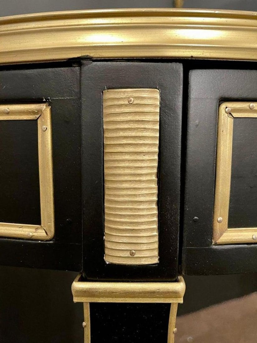 Hollywood Regency Ebony Bouillote or End Tables, Manner Jansen Mirror Tops, Pair - 8