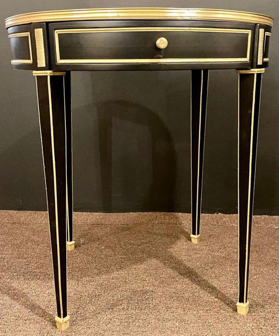 Hollywood Regency Ebony Bouillote or End Tables, Manner Jansen Mirror Tops, Pair - 9