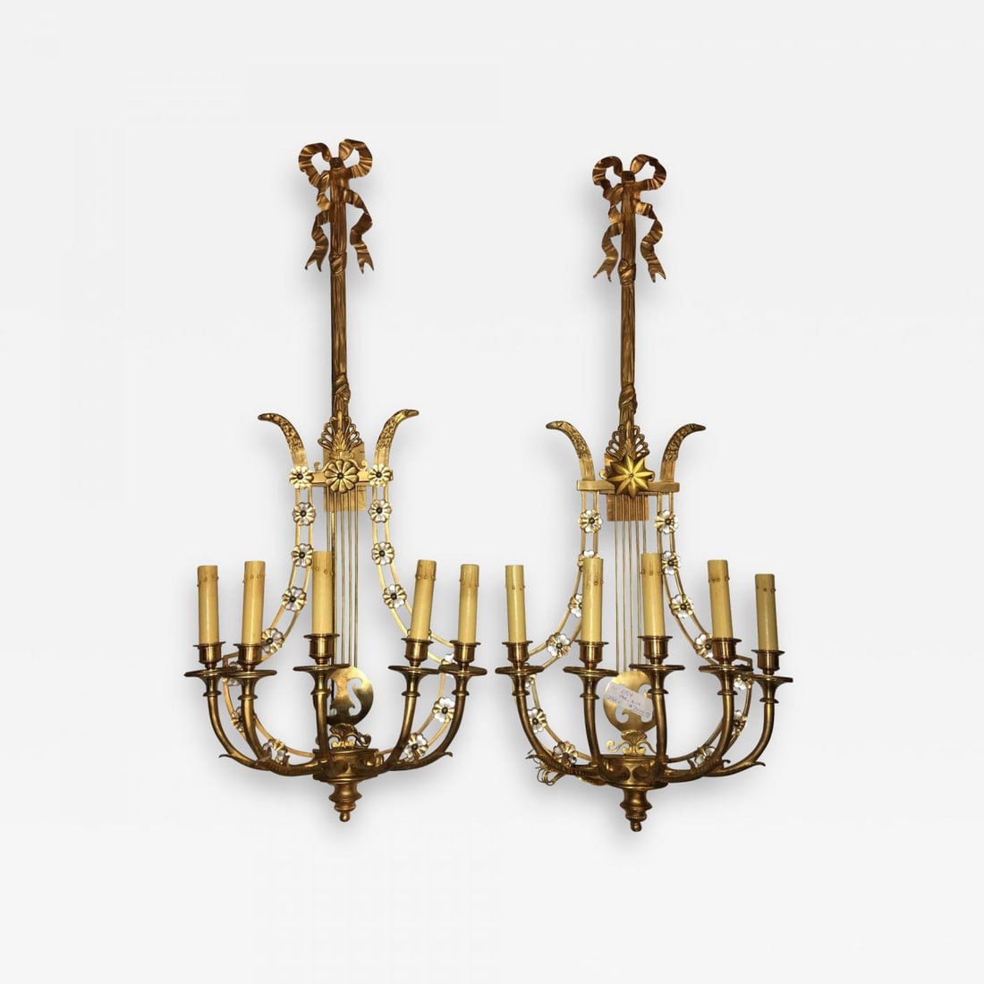 Louis XVI Style Harp Back Bronze Wall Sconces - A Pair - 2