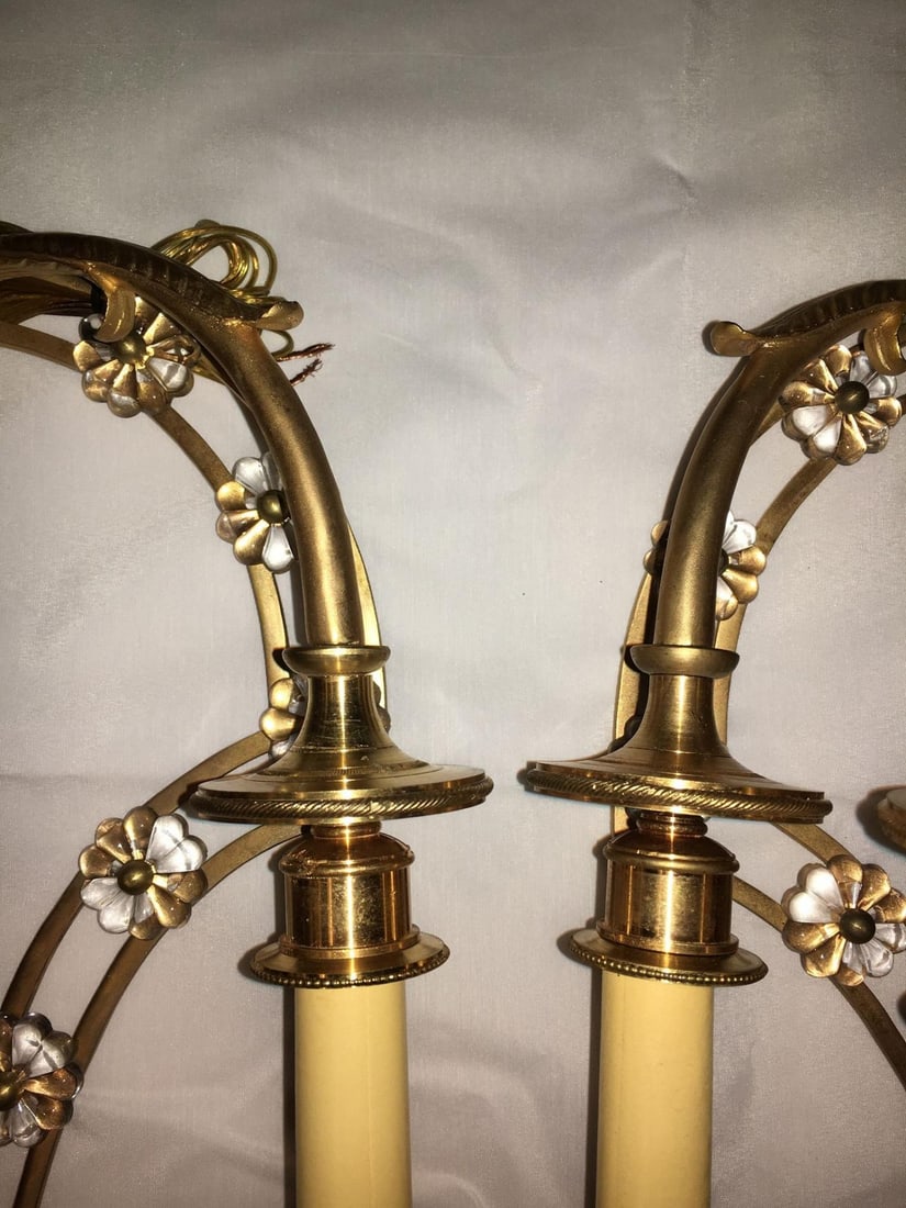 Louis XVI Style Harp Back Bronze Wall Sconces - A Pair - 5
