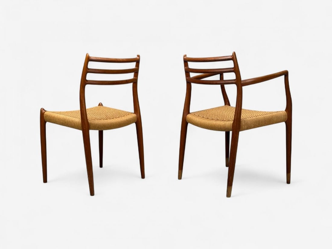 Neils O. Möller, Danish Papercord, Teak, Dining Chairs, Denmark, 1950s - 11