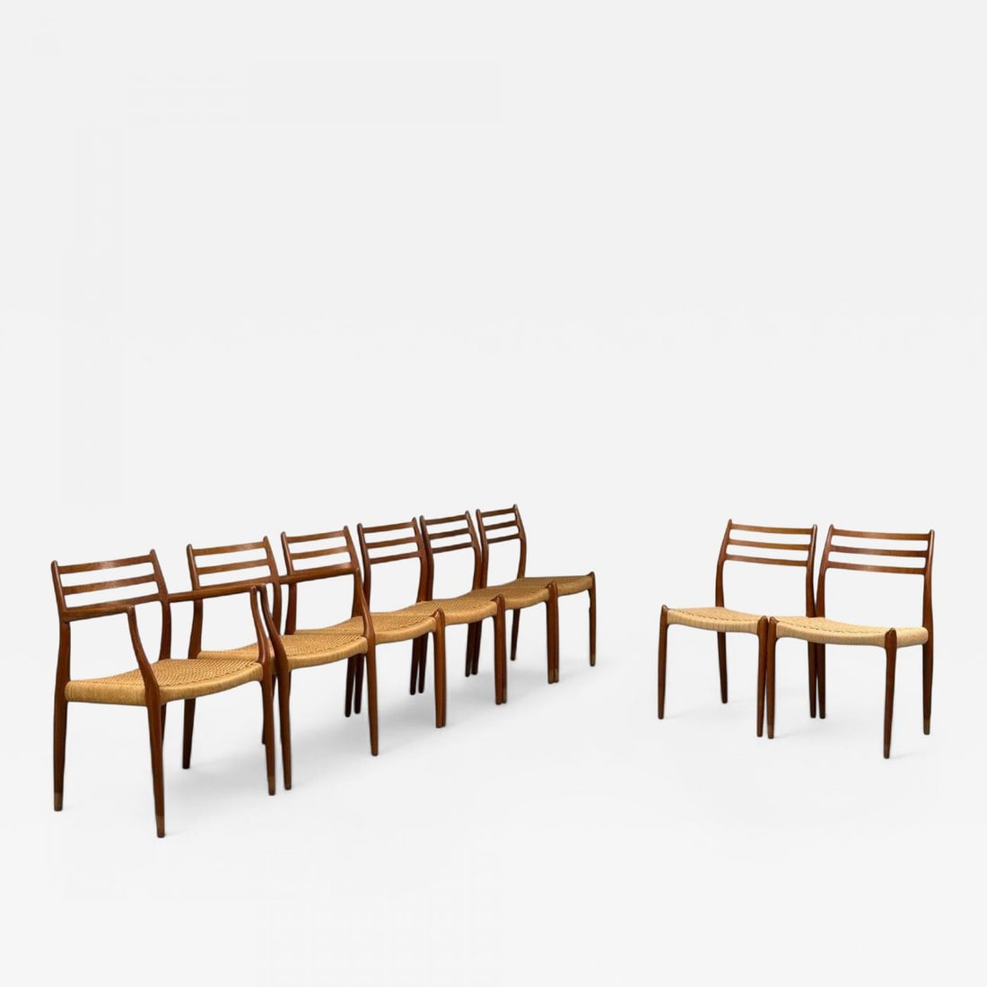 Neils O. Möller, Danish Papercord, Teak, Dining Chairs, Denmark, 1950s (1 of 13)