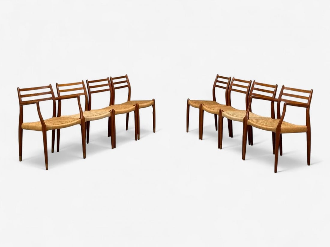 Neils O. Möller, Danish Papercord, Teak, Dining Chairs, Denmark, 1950s - 3