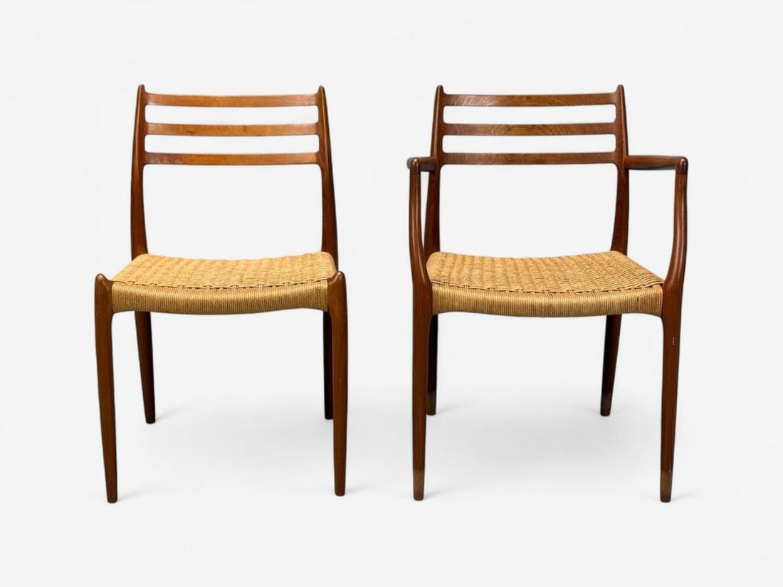 Neils O. Möller, Danish Papercord, Teak, Dining Chairs, Denmark, 1950s - 9