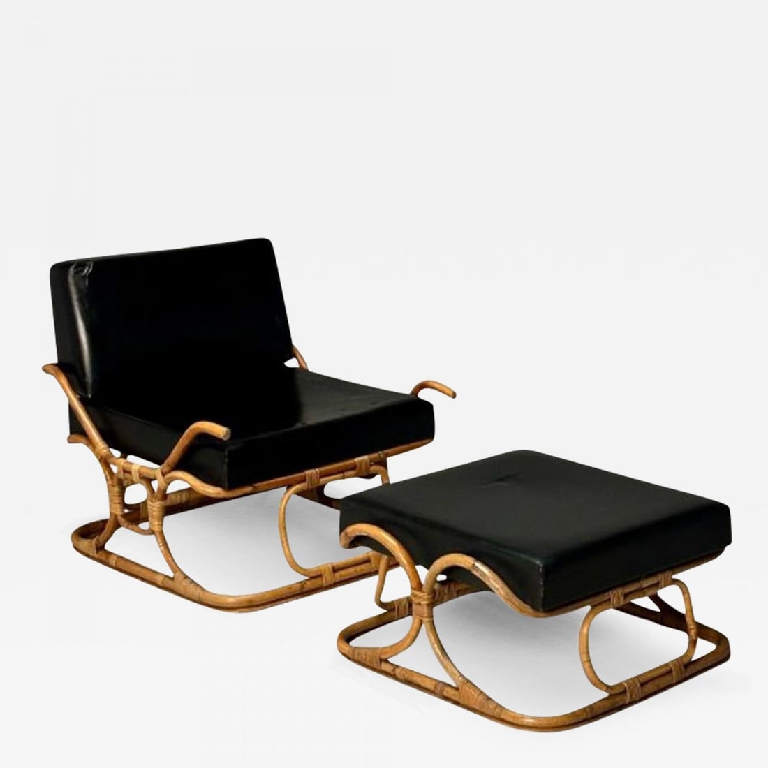 ISA Ponte San Pietro, Italian Mid-Century Modern, Armchair, Ottoman, Rattan (1 of 13)