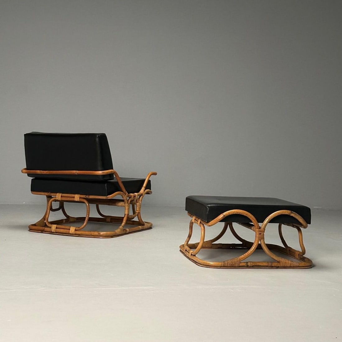 ISA Ponte San Pietro, Italian Mid-Century Modern, Armchair, Ottoman, Rattan - 7