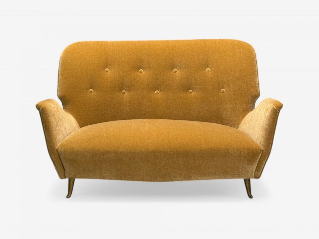 ISA Bergamo, Italian Mid-Century Modern, Bronze, Camel Mohair, Settee, 1950s - 4
