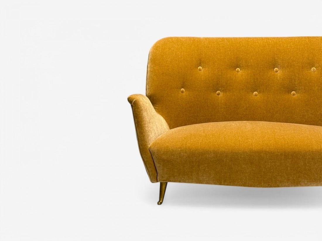 ISA Bergamo, Italian Mid-Century Modern, Bronze, Camel Mohair, Settee, 1950s - 6