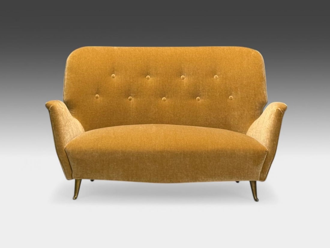 ISA Bergamo, Italian Mid-Century Modern, Bronze, Camel Mohair, Settee, 1950s - 7