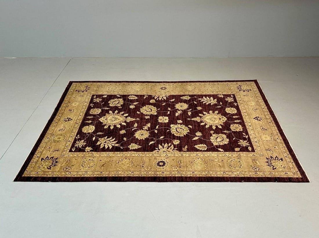 Indian, Wool Carpet, Burgundy and Beige, 21st Century - 4