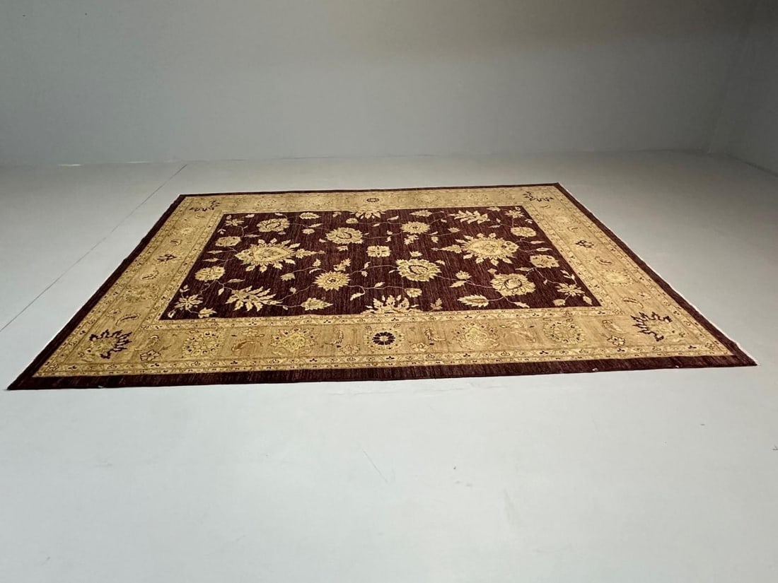 Indian, Wool Carpet, Burgundy and Beige, 21st Century - 5
