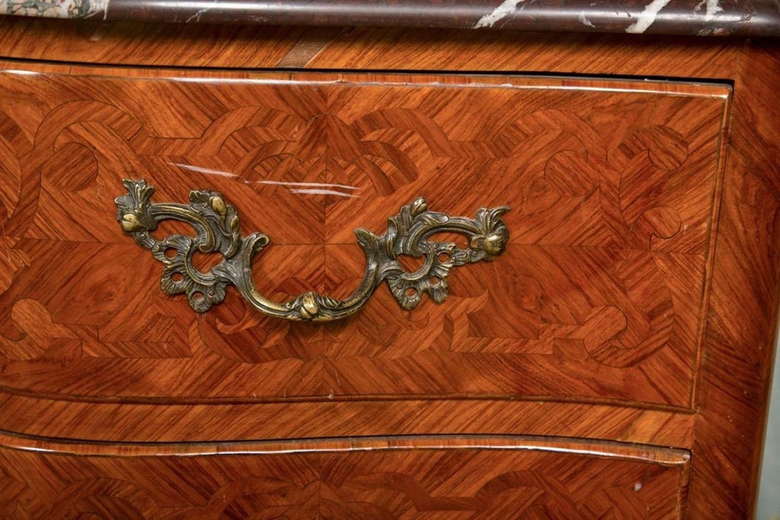 French Louis XV Style Tulipwood, Marble, Commode / Chest, France, 1930s - 5
