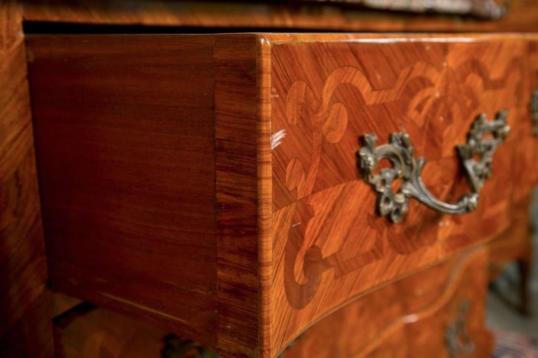 French Louis XV Style Tulipwood, Marble, Commode / Chest, France, 1930s - 7