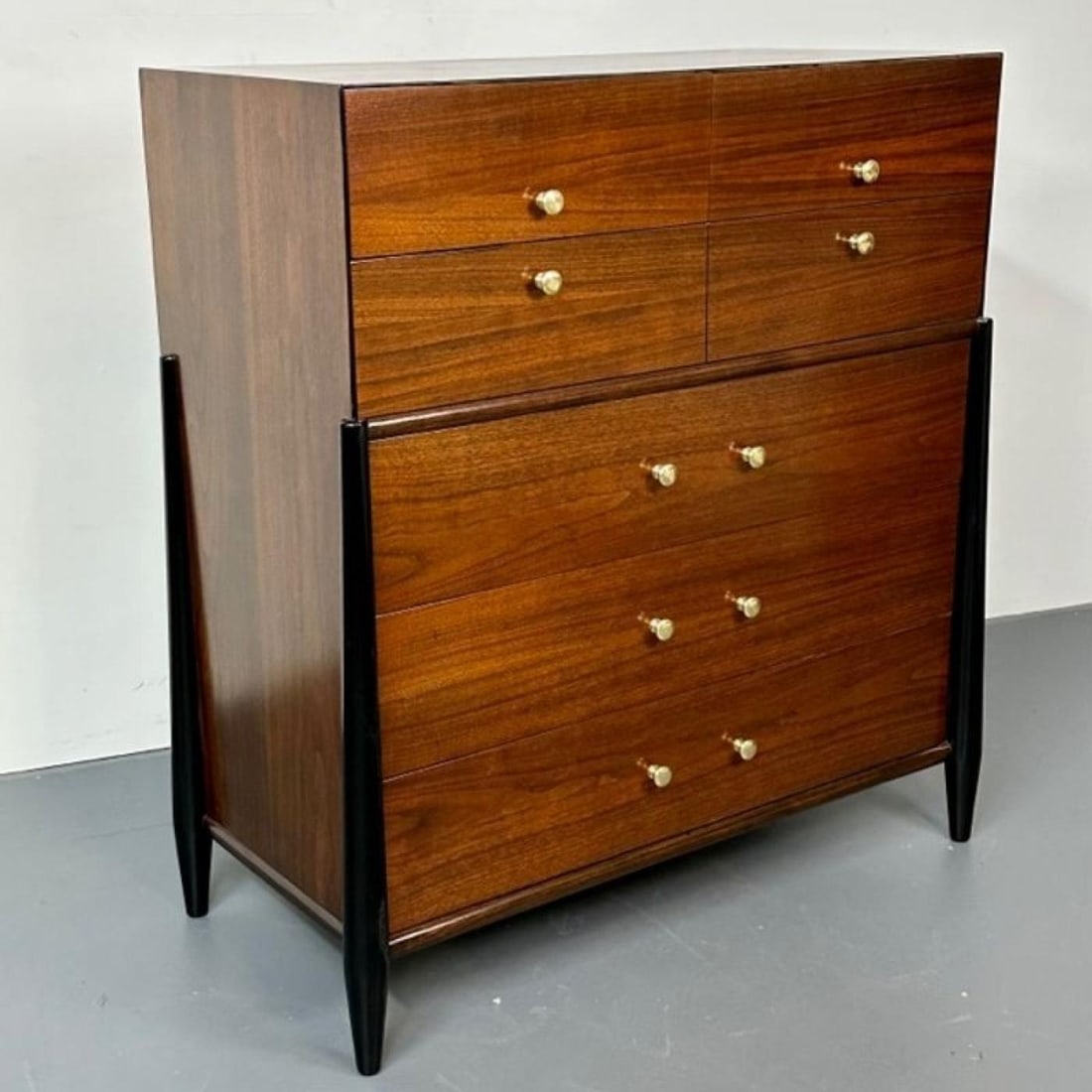 Mid Century Modern Chest, West Michigan Furniture Co. Ebony, Walnut, Metz - 4