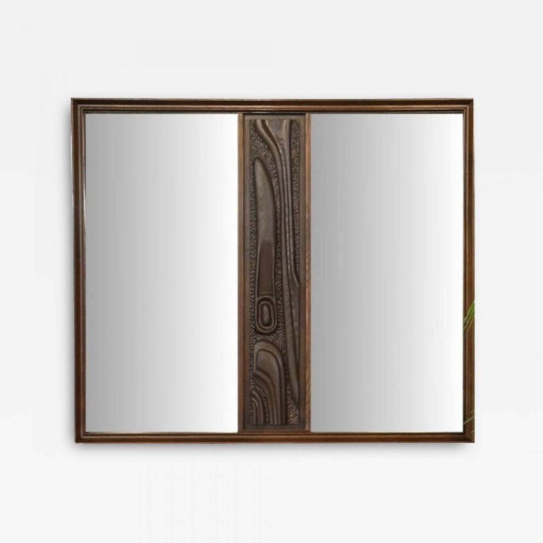 Pulaski, Brutalist Mid-Century Modern, 'Oceanic' Wall Mirror, Walnut, 1960s (1 of 8)