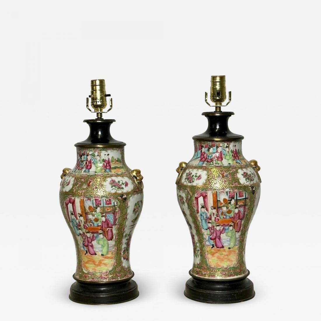Pair of Ceramic Oriental Table Lamps, Decoration, Bronze, 19th C. - 2