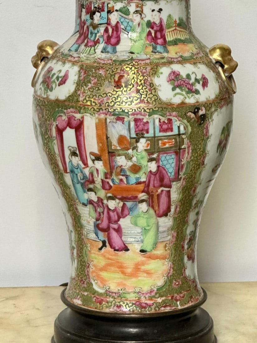 Pair of Ceramic Oriental Table Lamps, Decoration, Bronze, 19th C. - 8