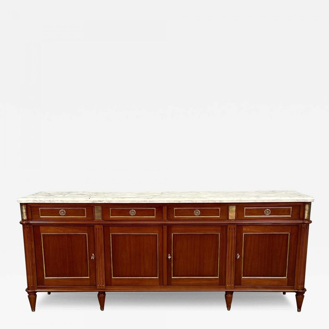 Louis XVI Hollywood Regency Style Bronze Mounted Mahogany Sideboard / Credenza: Title: Louis XVI Hollywood Regency Style Bronze Mounted Mahogany Sideboard / Credenza Description: Louis XVI Hollywood Regency Style Bronze Mounted Mahogany Sideboard / Credenza A simply stunning pala