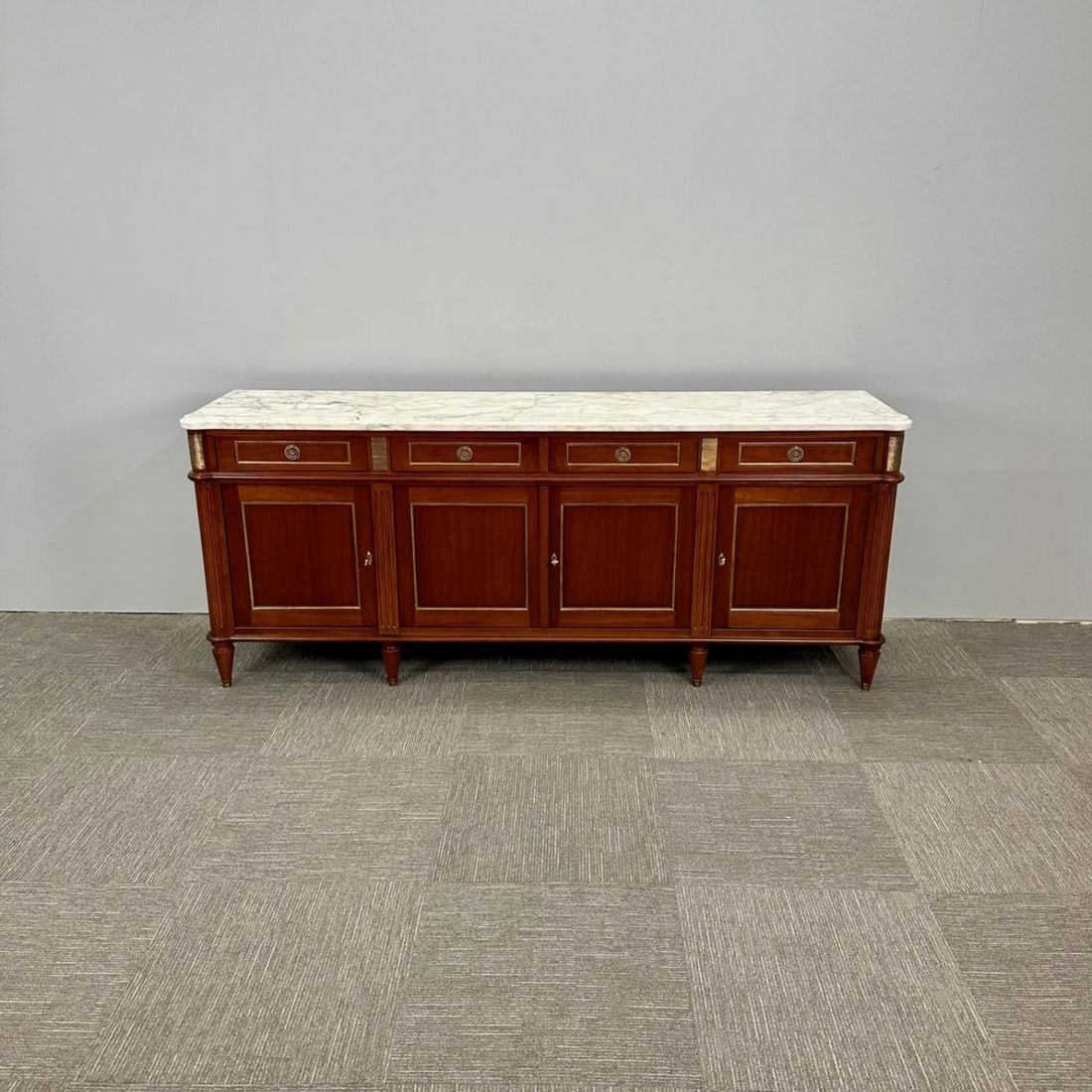 Louis XVI Hollywood Regency Style Bronze Mounted Mahogany Sideboard / Credenza - 4