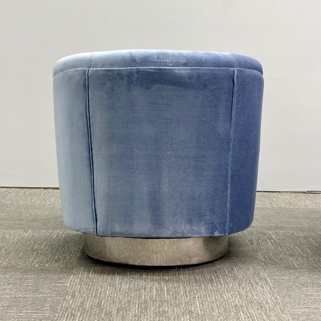Mid-Century Modern Milo Baughman Style Swivel Chairs, Chrome Base, Blue Velvet - 13