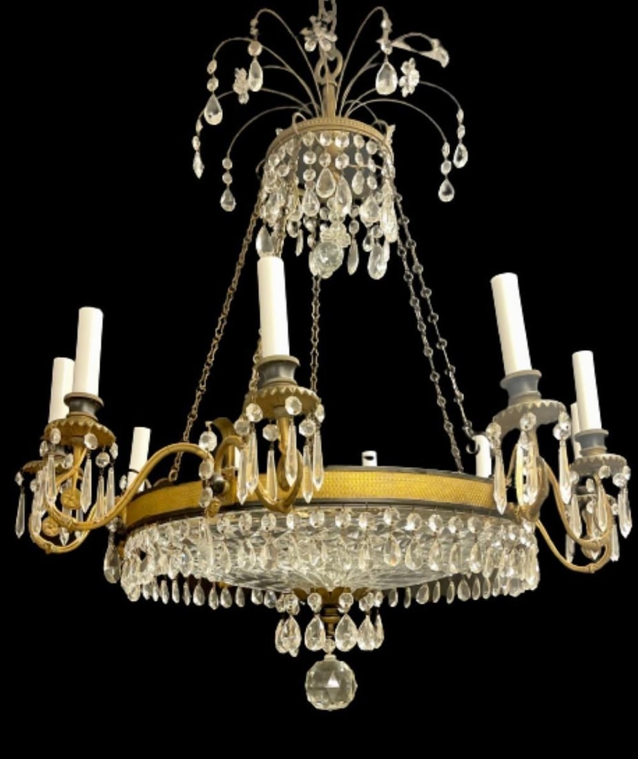 19th Century Empire Chandelier having Ten Lights, Dore Bronze, Neoclassical, - 4