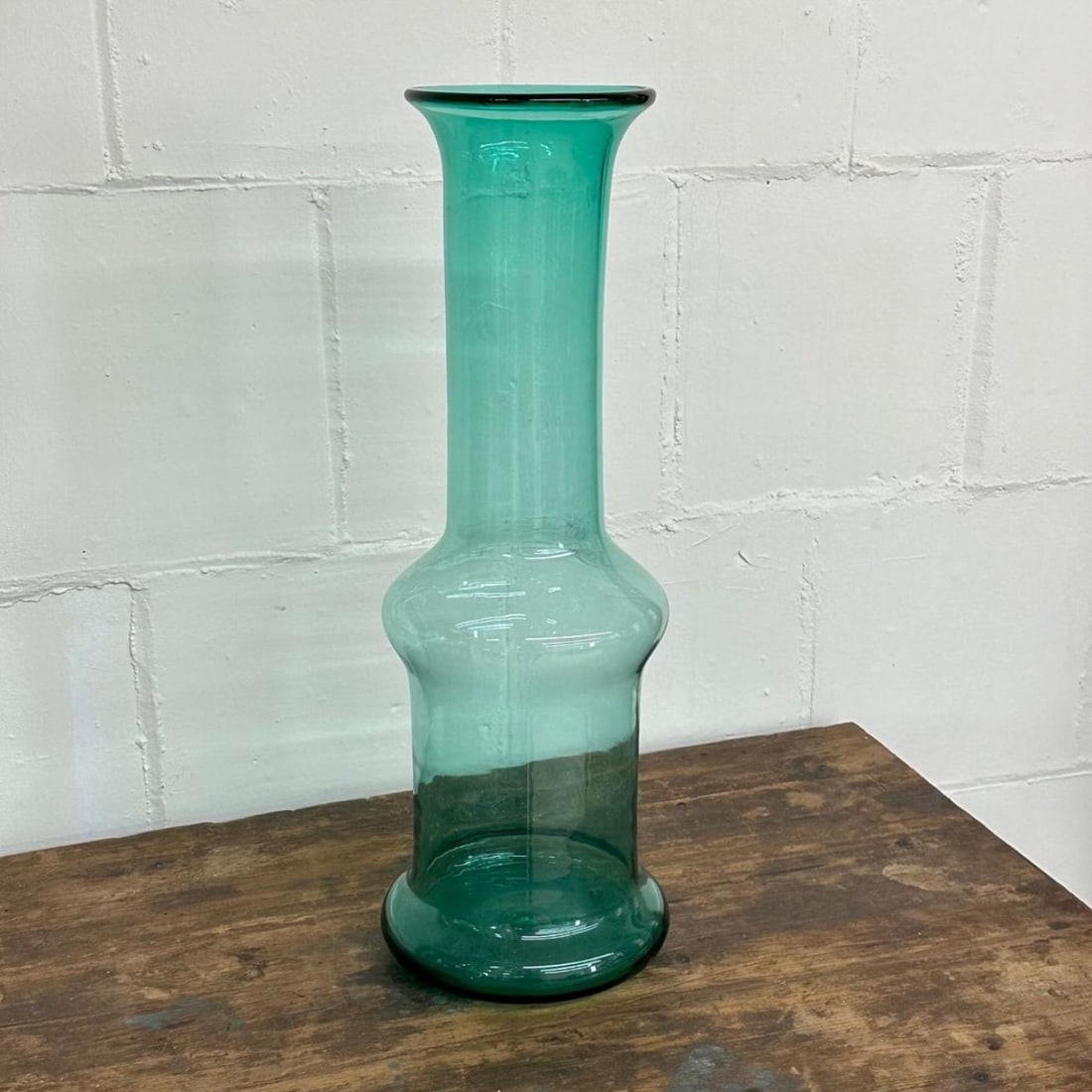 Large Mid-Century Handblown Glass Turquoise Long Floor or Table Vase by Blenko - 3