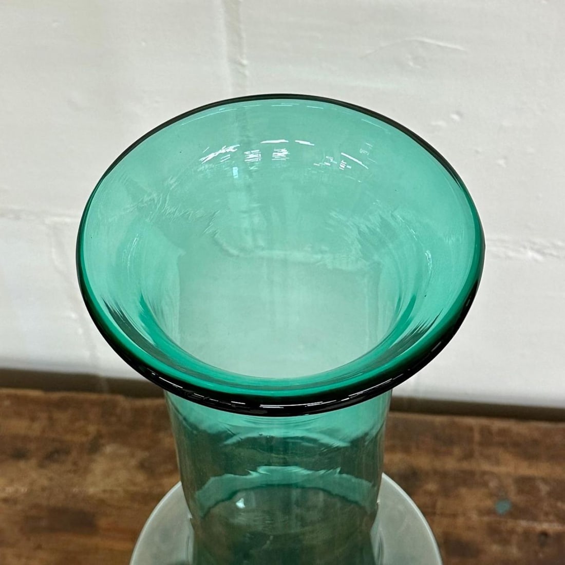 Large Mid-Century Handblown Glass Turquoise Long Floor or Table Vase by Blenko - 4