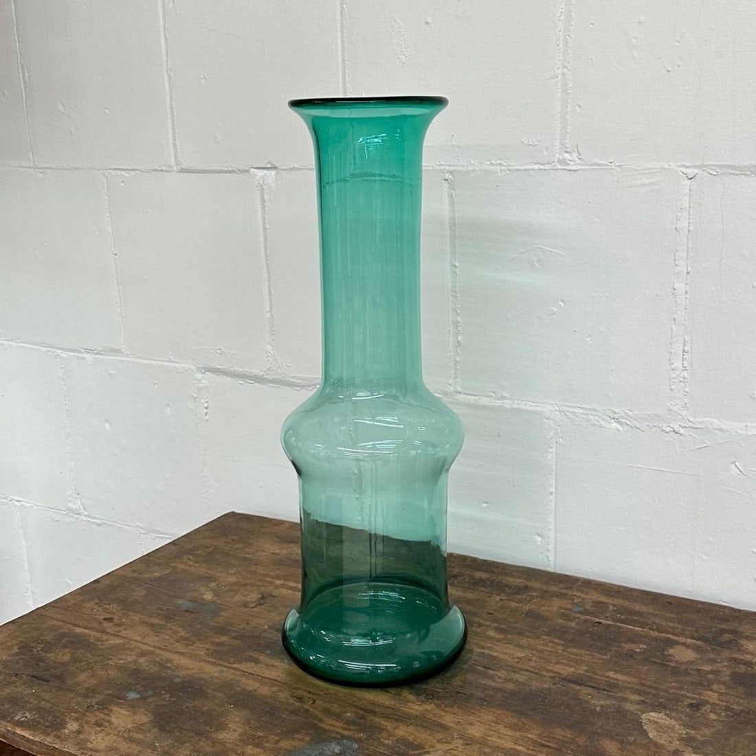 Large Mid-Century Handblown Glass Turquoise Long Floor or Table Vase by Blenko - 6