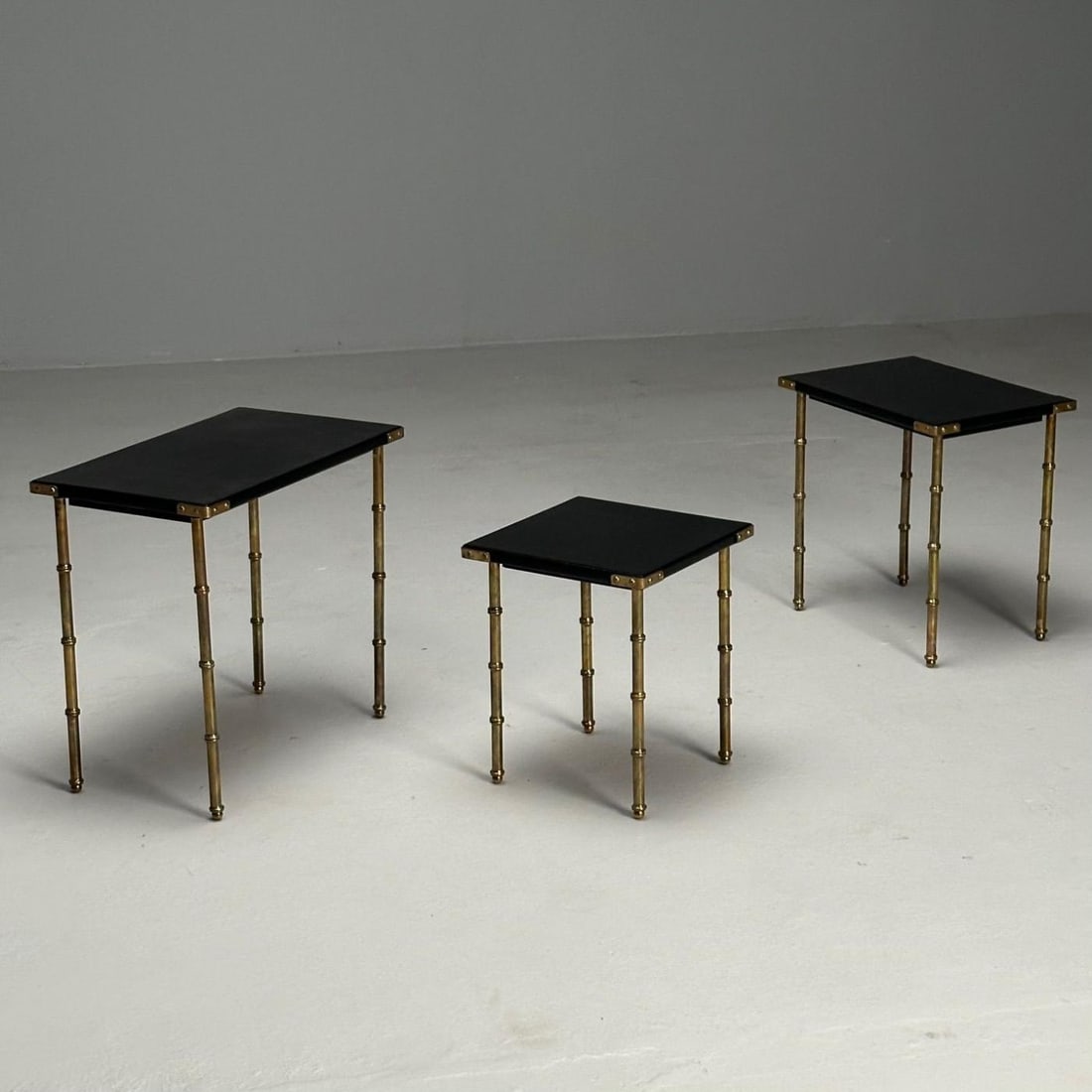 Jacques Adnet, French Mid-Century Modern, Nesting Tables, Leather, Brass, 1950s - 5
