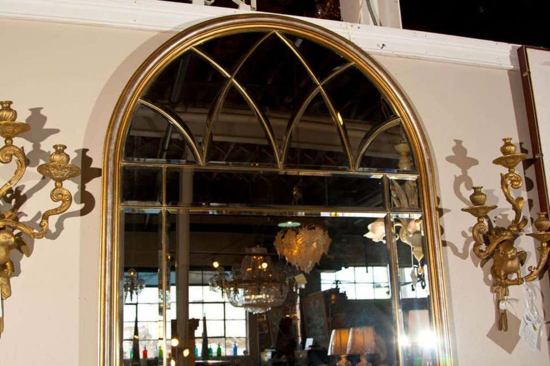 Domed Beveled Glass Detailed Beveled Wall or Console Mirror by La Barge - 4