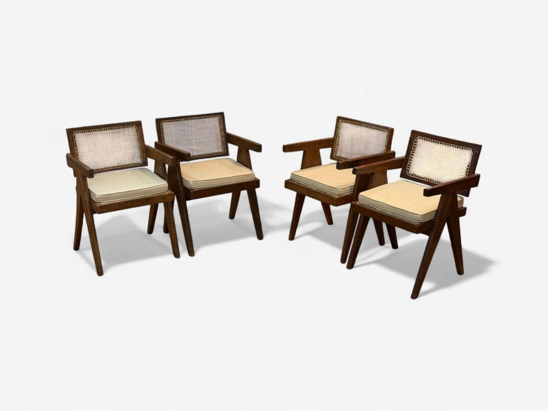 Pierre Jeanneret, Teak, Cane, Four Floating Back Chairs, Chandigarh, 1960s - 10