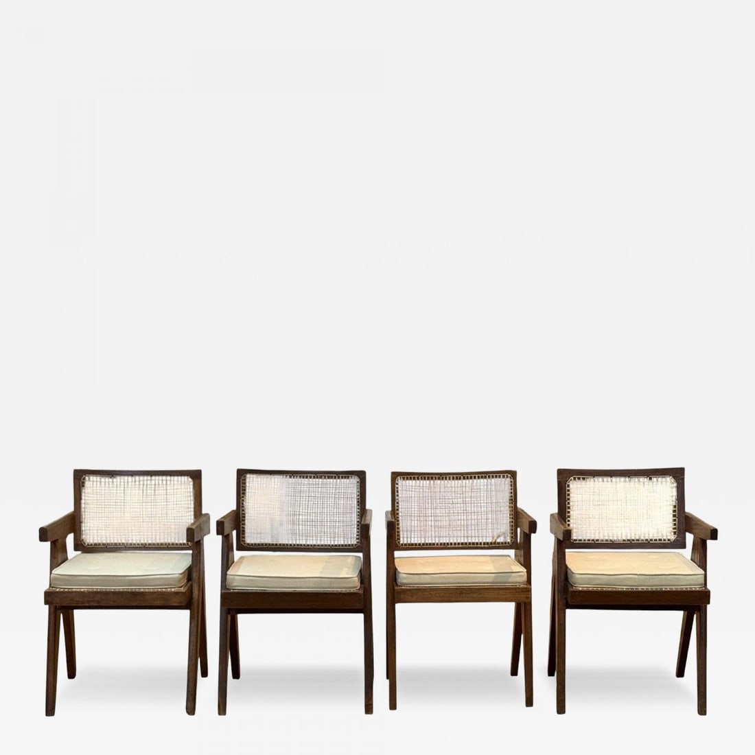 Pierre Jeanneret, Teak, Cane, Four Floating Back Chairs, Chandigarh, 1960s (1 of 13)