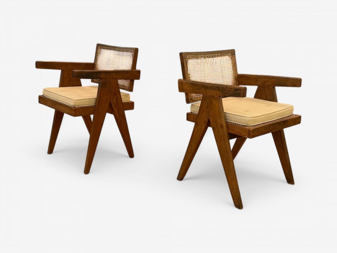 Pierre Jeanneret, Teak, Cane, Four Floating Back Chairs, Chandigarh, 1960s - 6