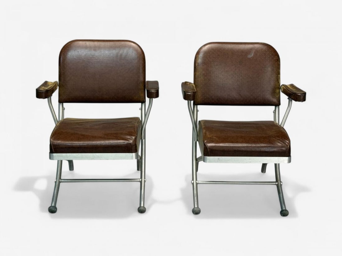 Warren McArthur, Brown Leather, Aluminum, Folding Chairs, USA c. 1935 - 4