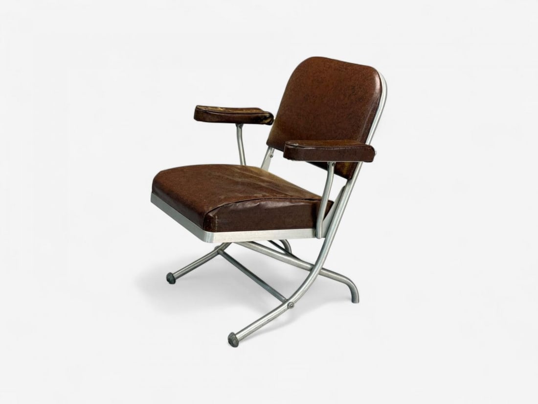 Warren McArthur, Brown Leather, Aluminum, Folding Chairs, USA c. 1935 - 5