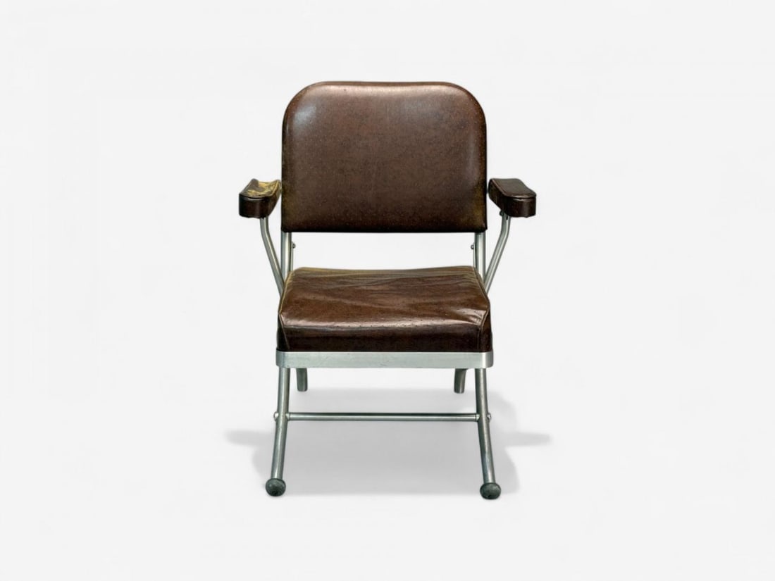 Warren McArthur, Brown Leather, Aluminum, Folding Chairs, USA c. 1935 - 8