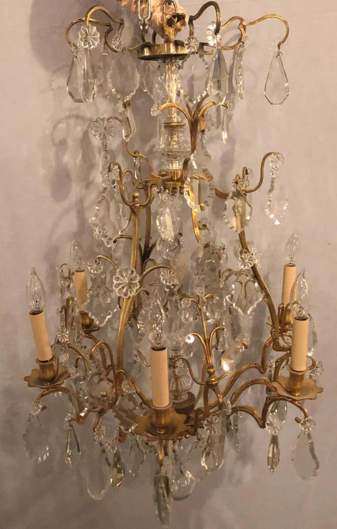 Fine Six-Light Cut Crystal and Brass Chandelier Newly Wired - 4