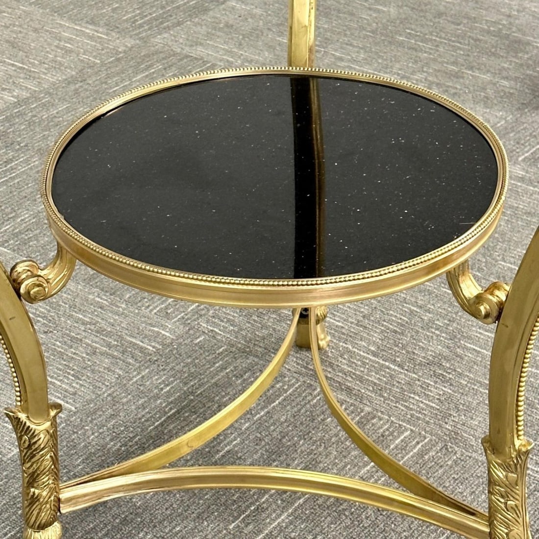 Pair of French Rams Head Gueridon, End or Side Tables, Black Marble Top, Bronze - 11