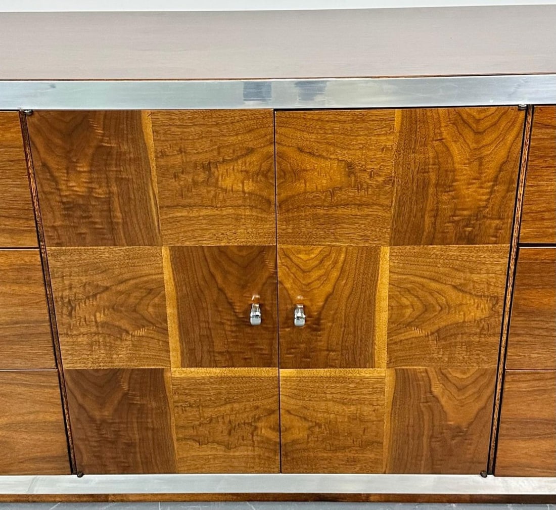 Mid-Century Modern Milo Baughman Sideboard / Dresser, Burlwood, Chrome - 12